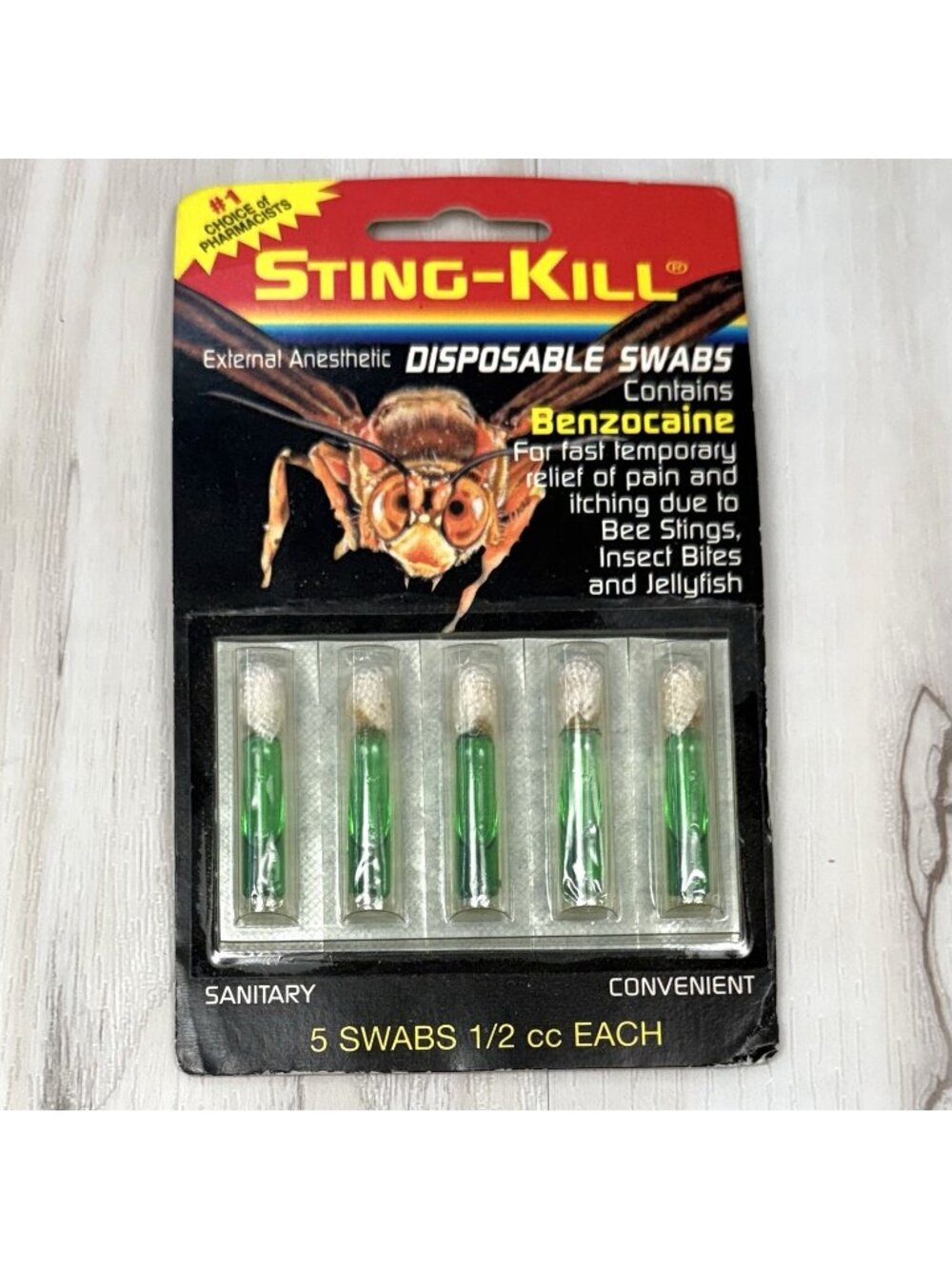 STING-KILL 5pk External Anesthetic DISPOSABLE SWABS Benzocaine Bug Bites NIP NEW